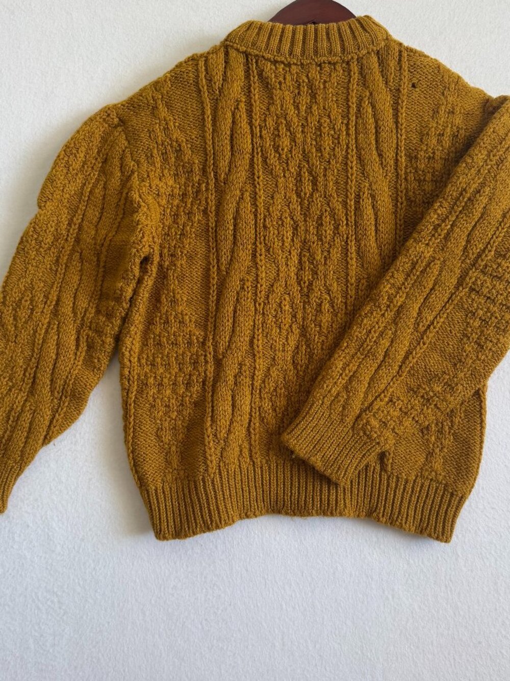 Mustard Yellow Cable Knit Sweater Women's Small Chunky Boho Cottagecore Retro